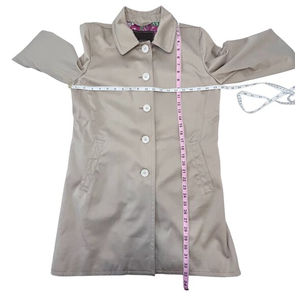 COACH Beige Cotton Jacket Medium Floral Lined Trench Coat - Picture 7 of 14